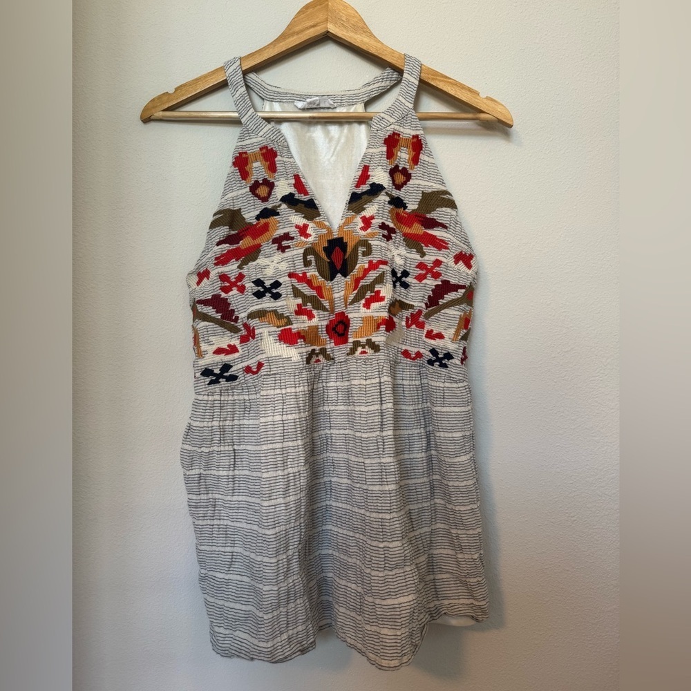 THML White Tank Top with Multicolor Embroidered Bodice